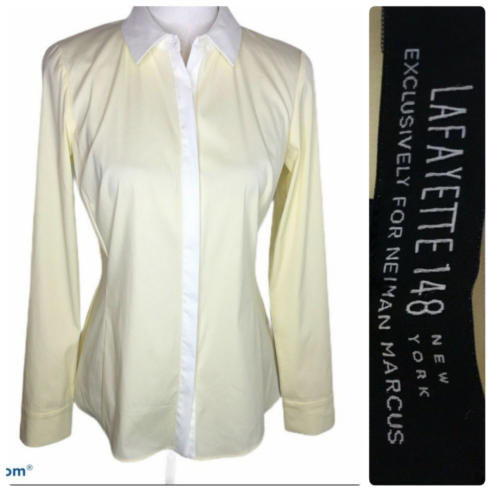 Lafayette 148 For Neiman Marcus Pale Yellow Button Down Career Blouse Size 4●